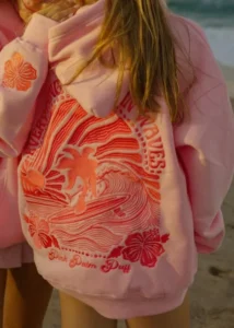 The Pink Palm Puff Hoodie: Cozy Meets Coastal Cool