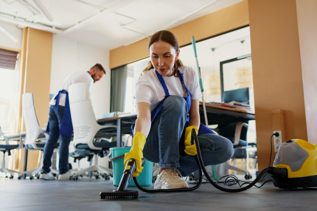 a team of professional cleaning service providers at work